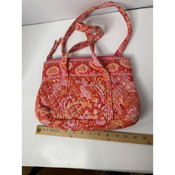 Vera Bradley Paisley Tote Bag Pink Orange Yellow Zip Top Shoulder Purse - Picture 6 of 7